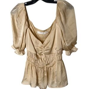 ASTR The Label balloon sleeve smocked top, ruffles,peplum, gold,feminine,sexy